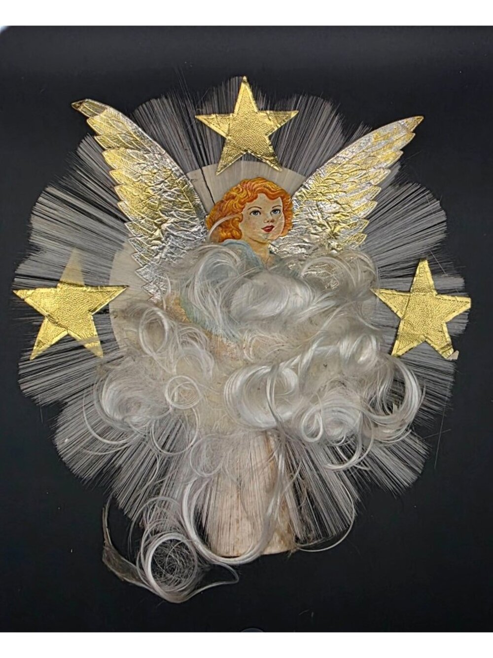 Vintage MCM Christmas Tree Topper National Tinsel Co Spun Glass Angel Hair